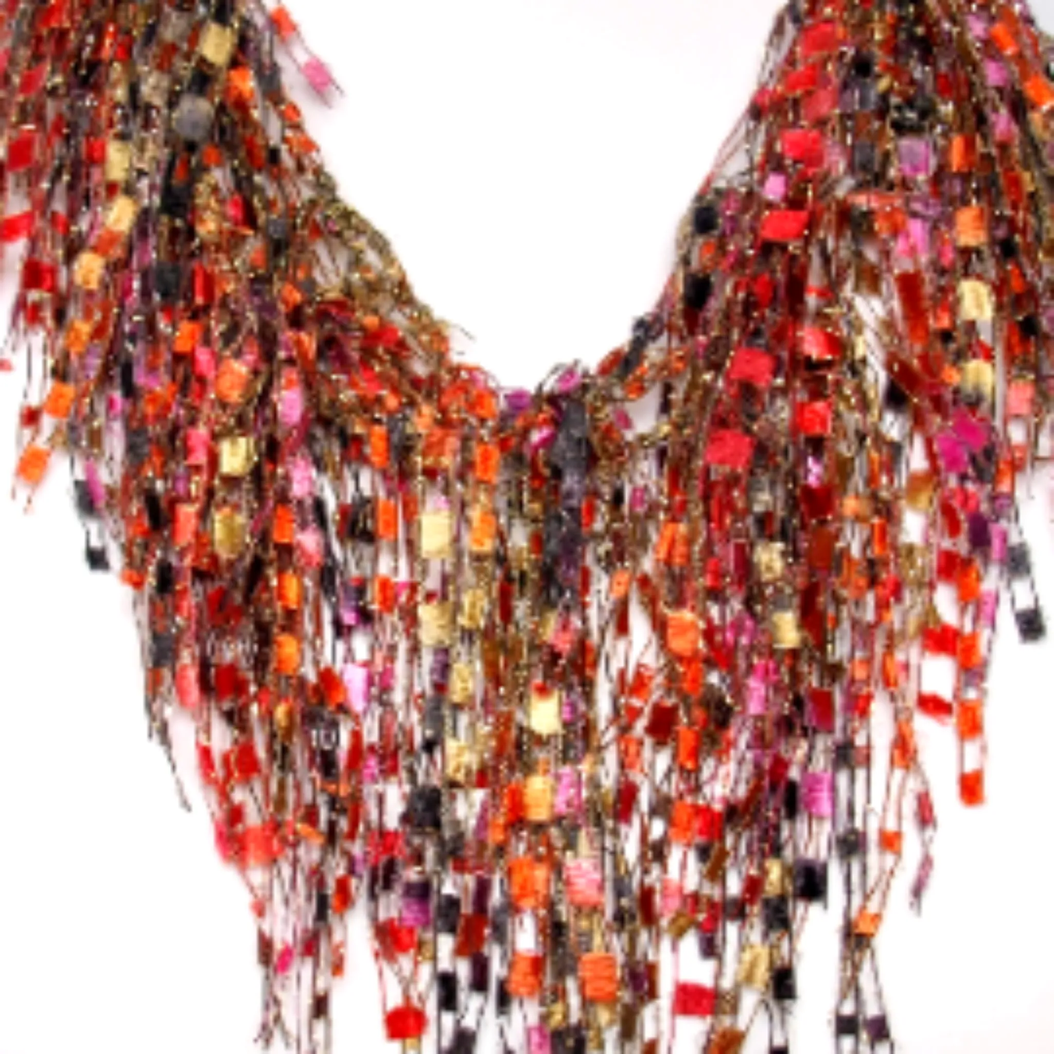 Bohemian Red Scarf Necklace (Saffron Red Beige)