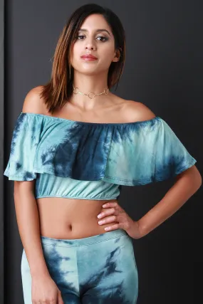 Boho Tie Dye Ruffle Off-The-Shoulder Crop Top