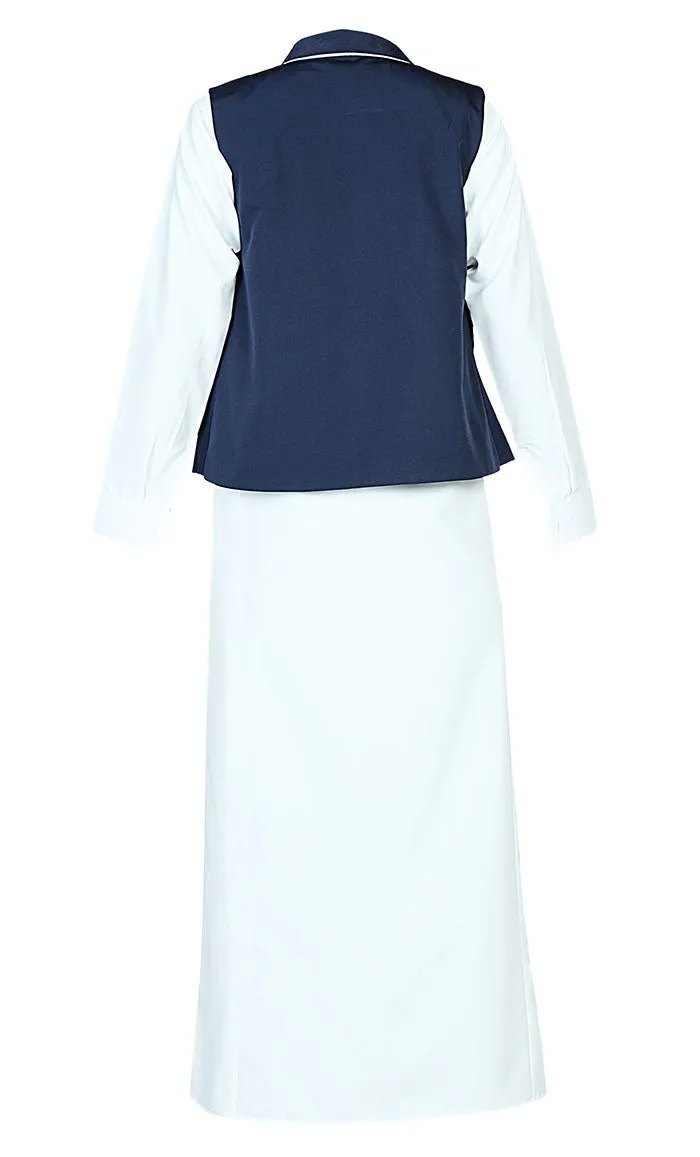 Boys Islamic White Uniform Thobe With Blue Jacket