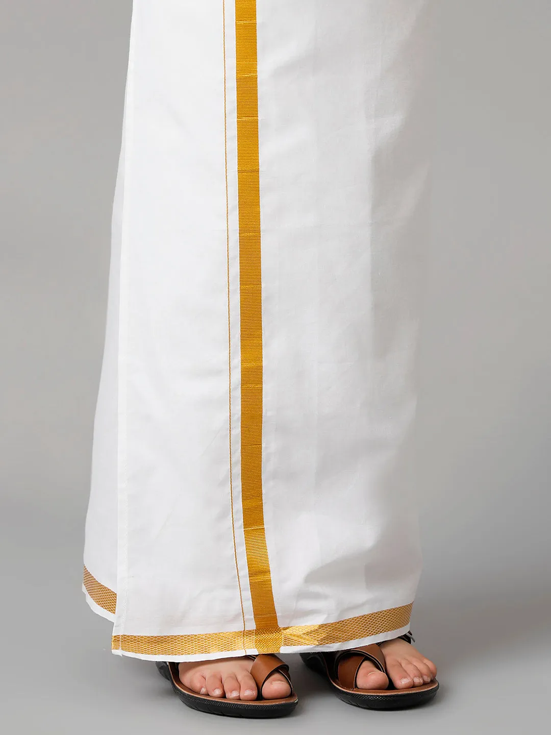 Boys Silk Cotton Mustard Half Sleeves Shirt with Adjustable White Dhoti Combo K37