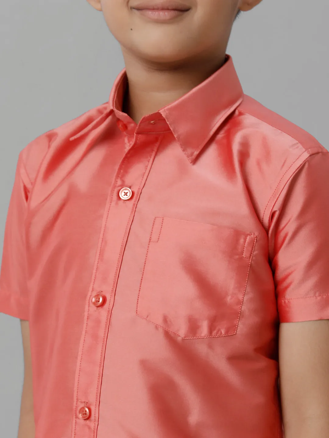 Boys Silk Cotton Pink Half Sleeves Shirt with Adjustable Cream Dhoti Combo K45