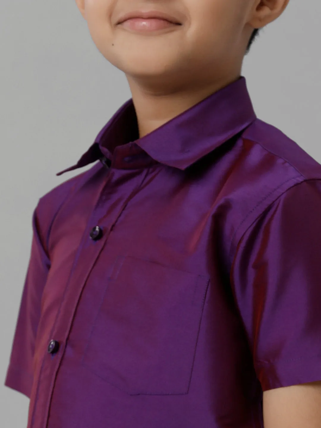 Boys Silk Cotton Violet Half Sleeves Shirt with Adjustable Cream Dhoti Combo K21