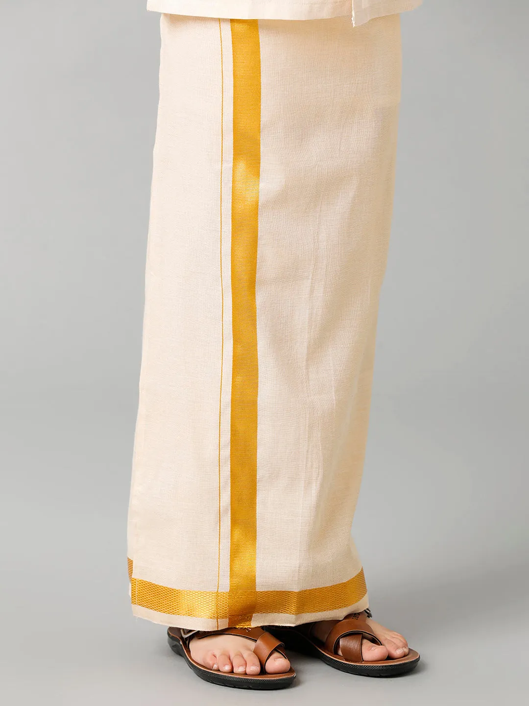 Boys Tissue Jari Half Sleeve Shirt Dhoti Set Sankalpam Gold