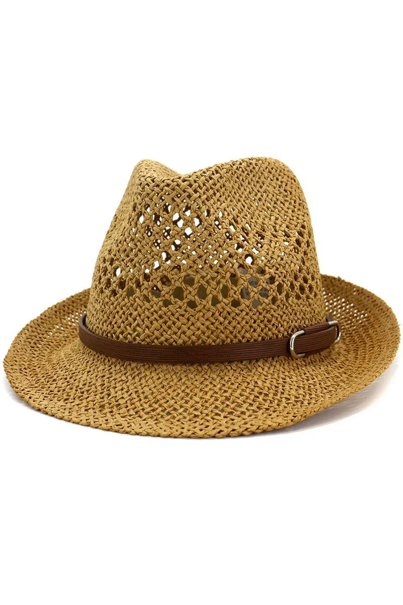 BROWN BELT WOVEN STRAW HAT