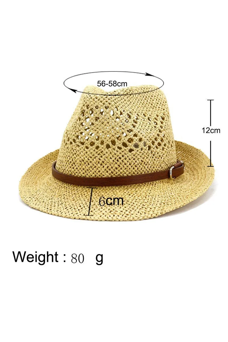 BROWN BELT WOVEN STRAW HAT