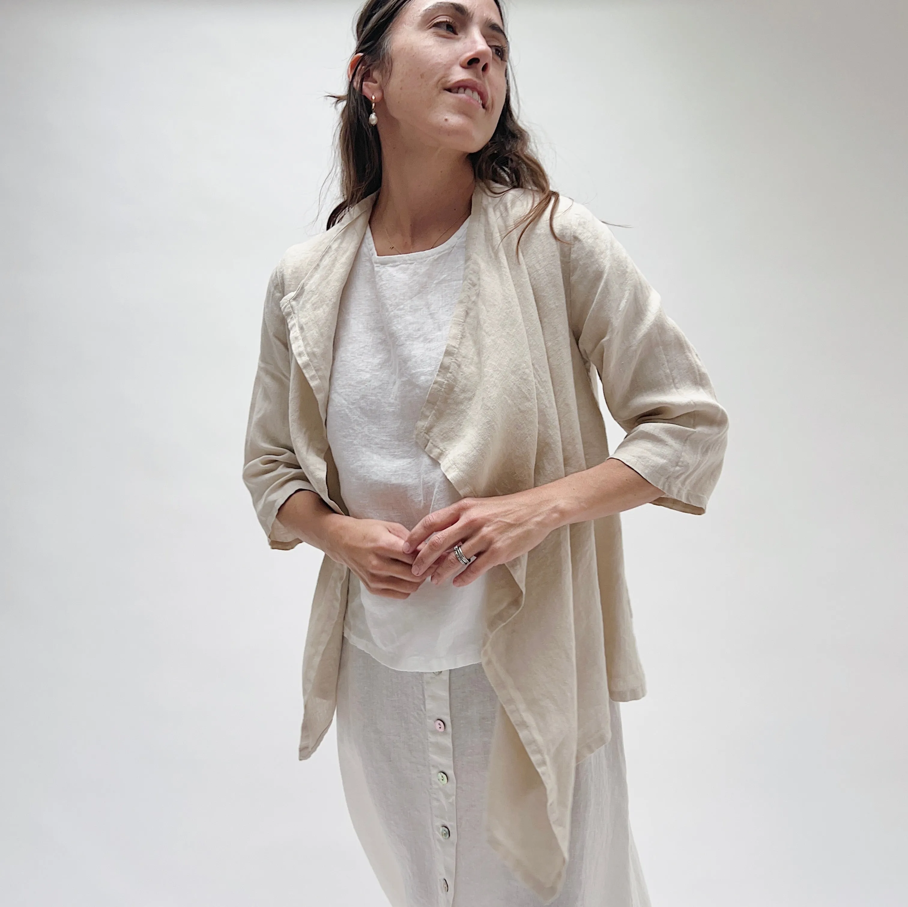 Bryn Walker | Open Linen Cardigan in Tapioca