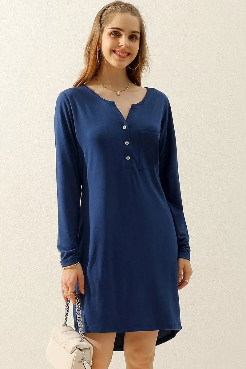 BUTTON DOWN LONG SLEEVE CASAUL MAXI KNEE DRESS