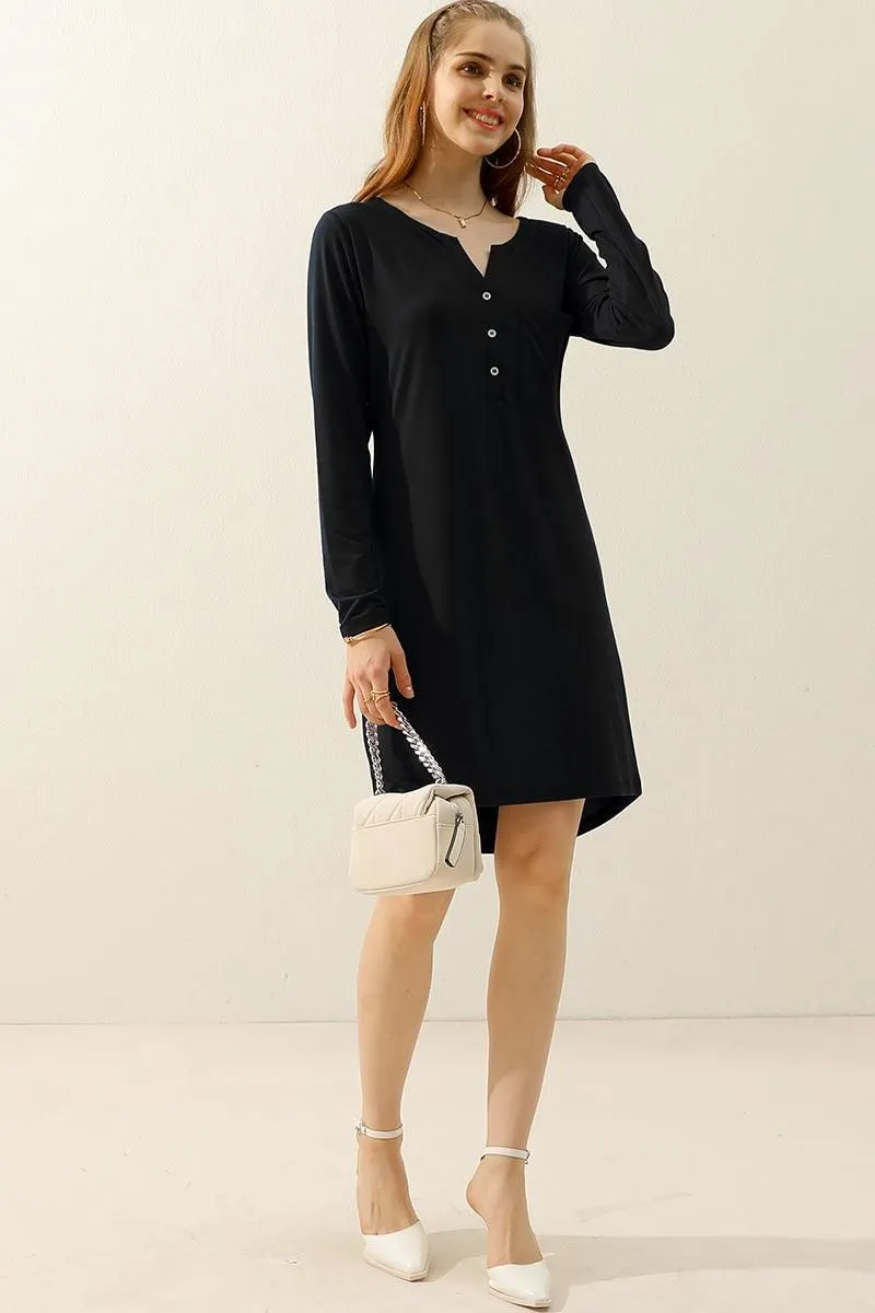 BUTTON DOWN LONG SLEEVE CASAUL MAXI KNEE DRESS