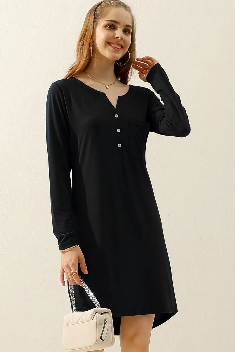 BUTTON DOWN LONG SLEEVE CASAUL MAXI KNEE DRESS