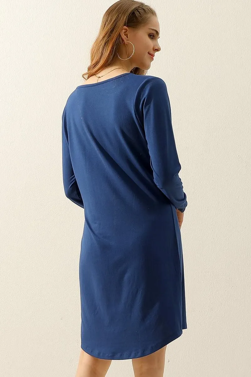 BUTTON DOWN LONG SLEEVE CASAUL MAXI KNEE DRESS