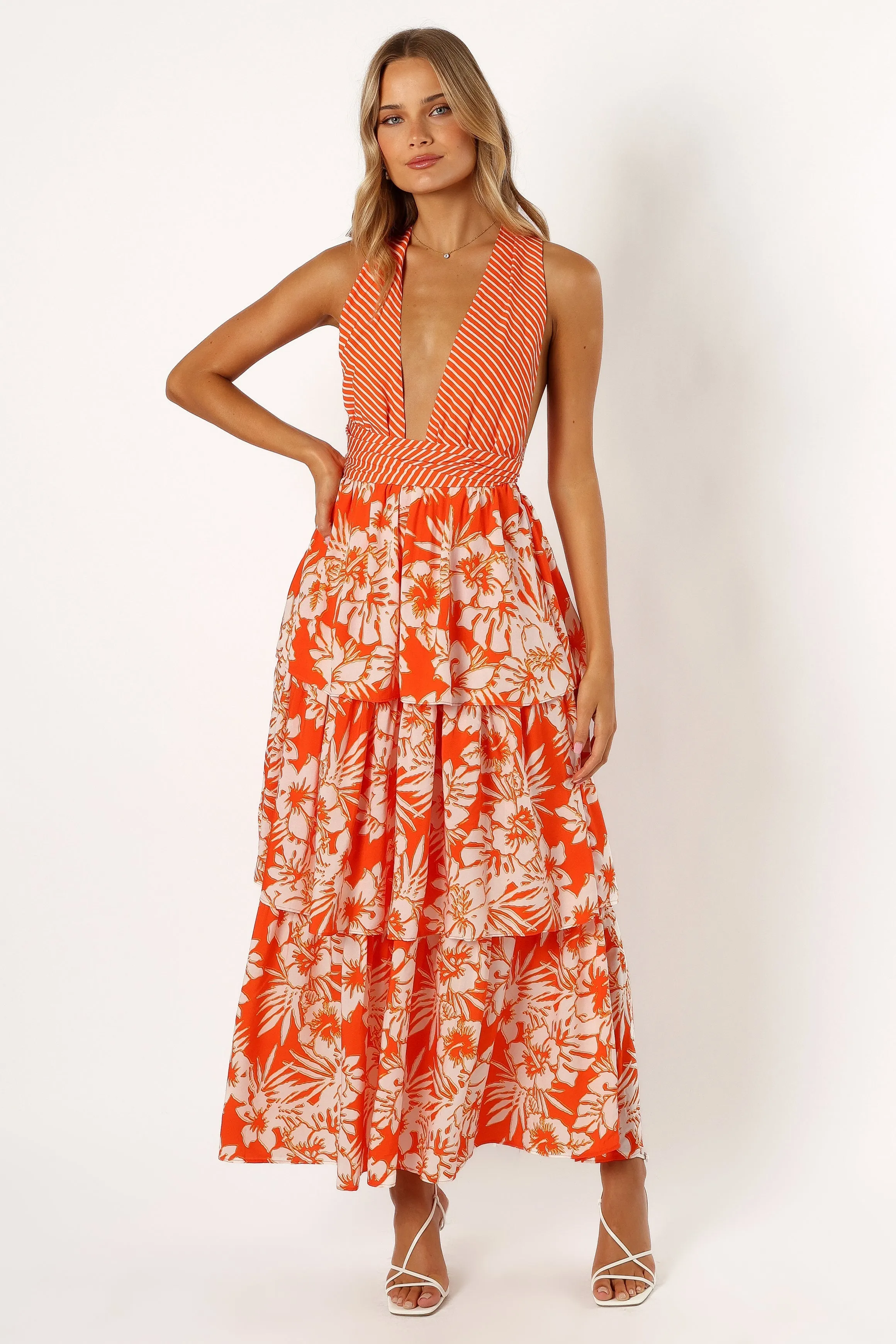 Calypso Tiered Midi Dress - Orange