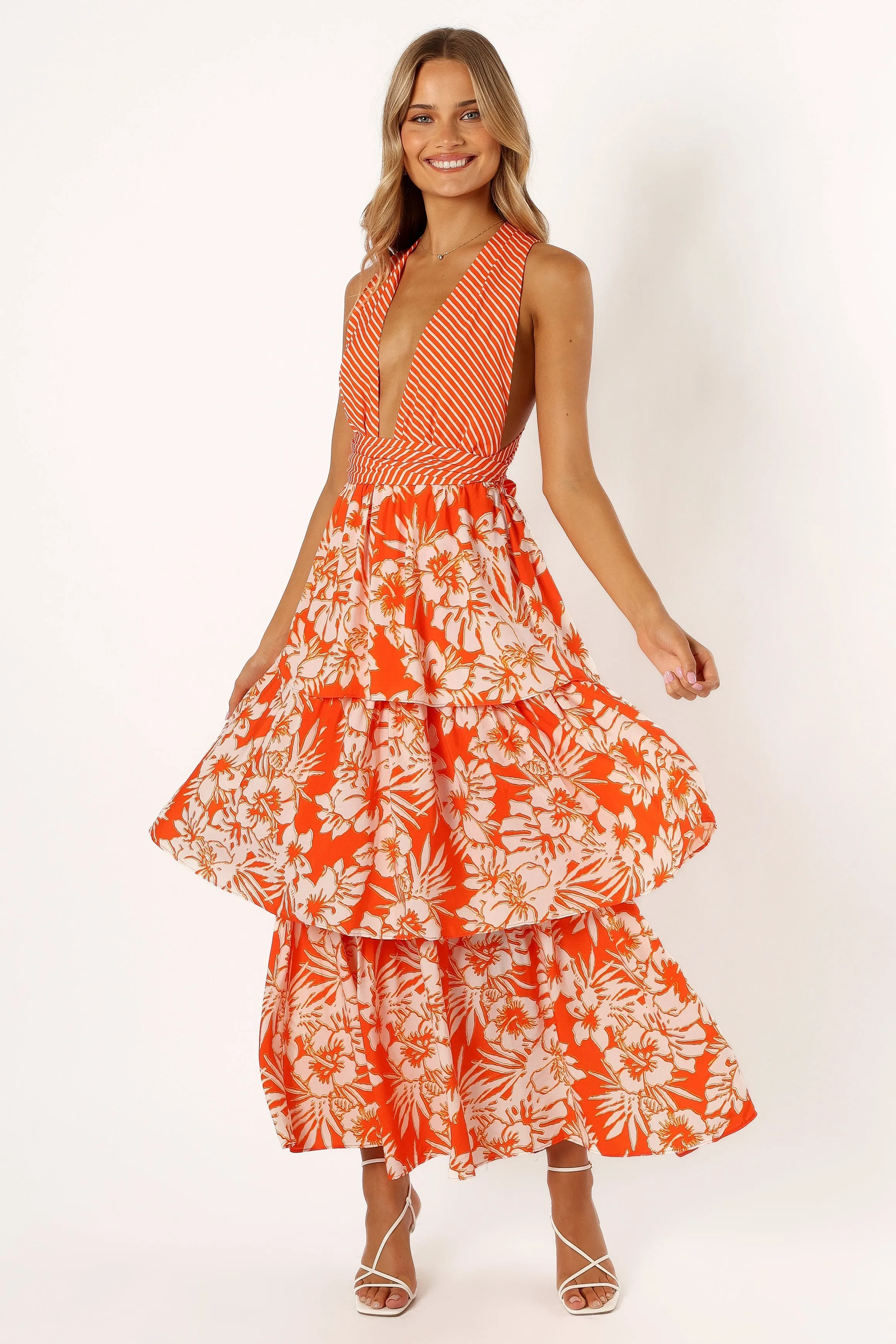 Calypso Tiered Midi Dress - Orange