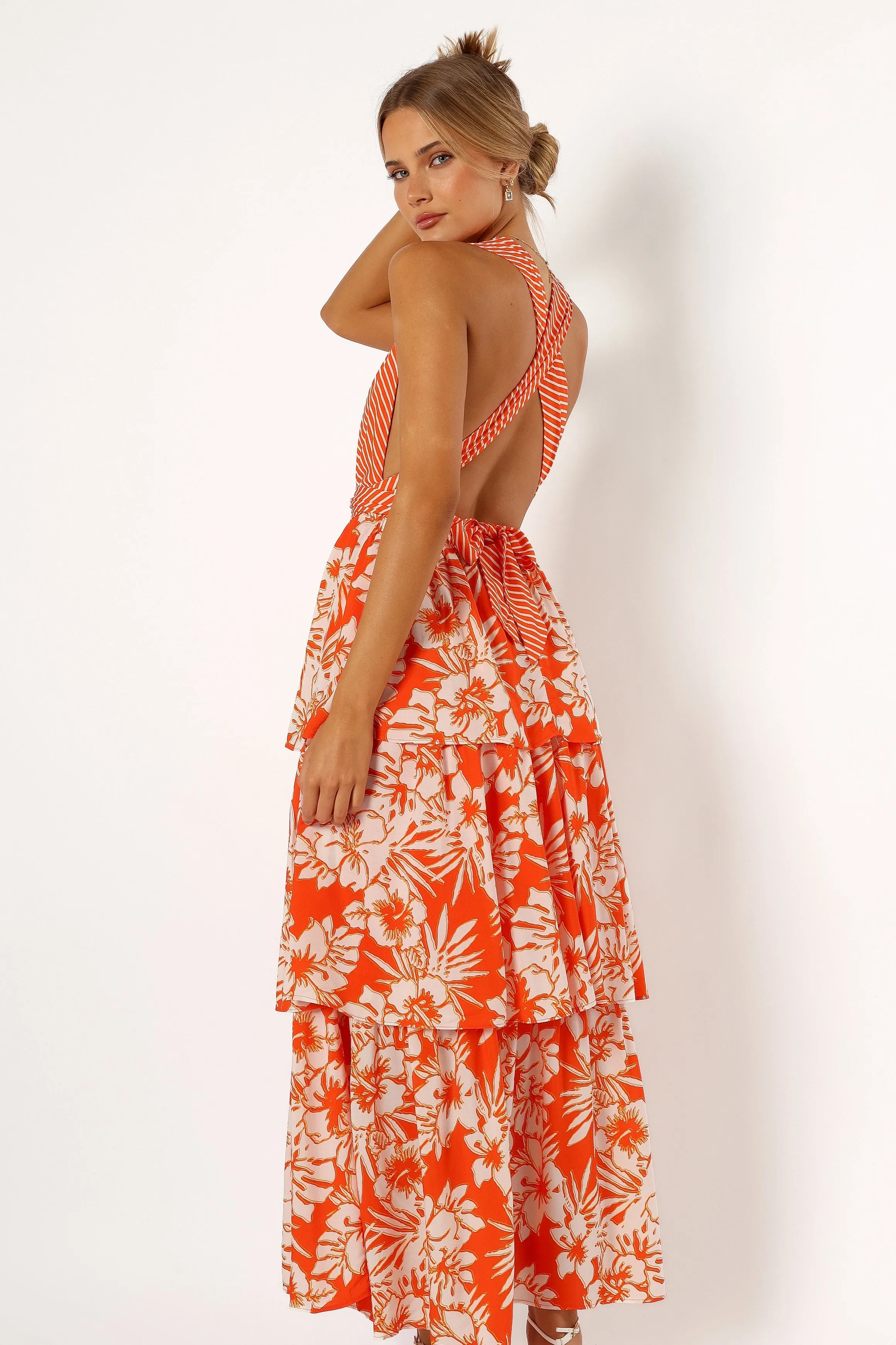 Calypso Tiered Midi Dress - Orange