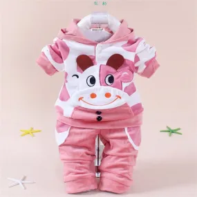 Cartoon Plush Long-Sleeved Sweatshirt with Hoodie and Pants - Set for Baby and Kids