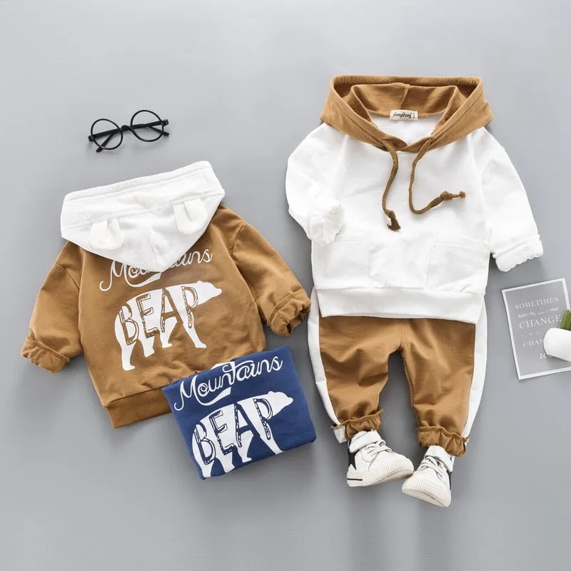 Cartoon Plush Long-Sleeved Sweatshirt with Hoodie and Pants - Set for Baby and Kids