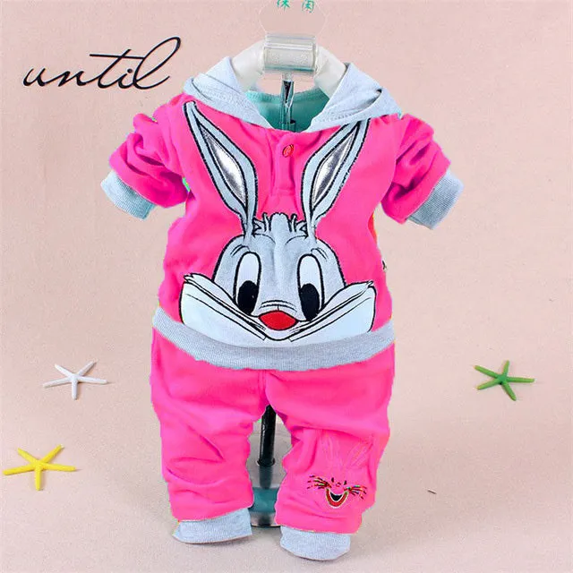 Cartoon Plush Long-Sleeved Sweatshirt with Hoodie and Pants - Set for Baby and Kids