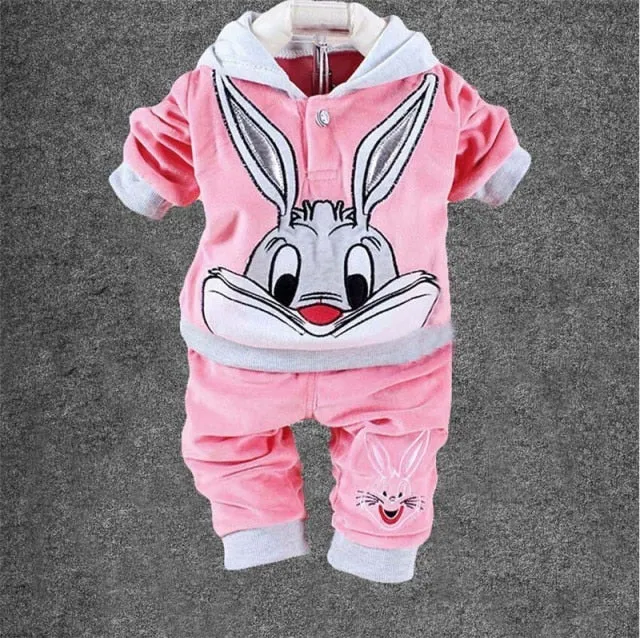 Cartoon Plush Long-Sleeved Sweatshirt with Hoodie and Pants - Set for Baby and Kids