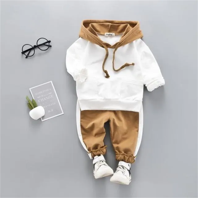 Cartoon Plush Long-Sleeved Sweatshirt with Hoodie and Pants - Set for Baby and Kids