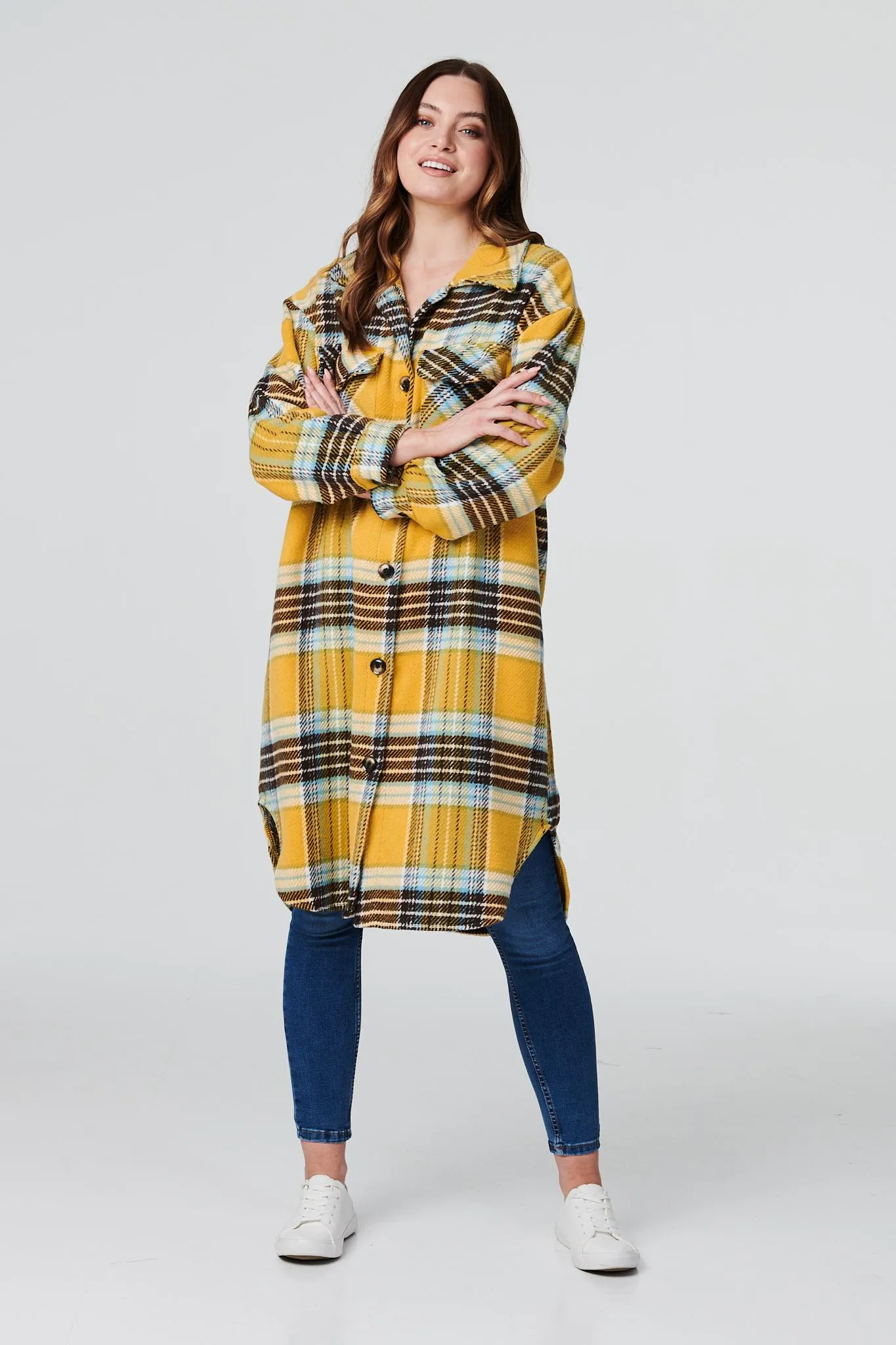 Checked Longline Overshirt Coat