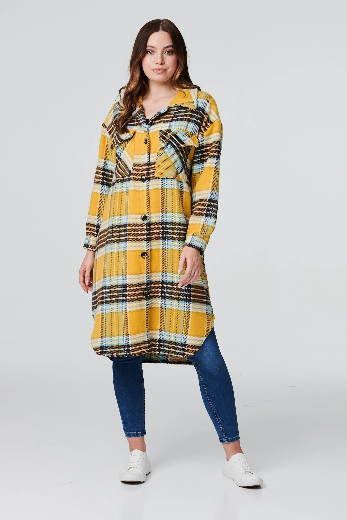 Checked Longline Overshirt Coat