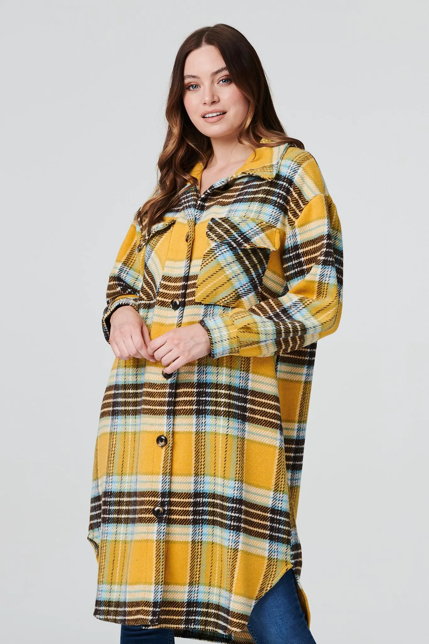 Checked Longline Overshirt Coat