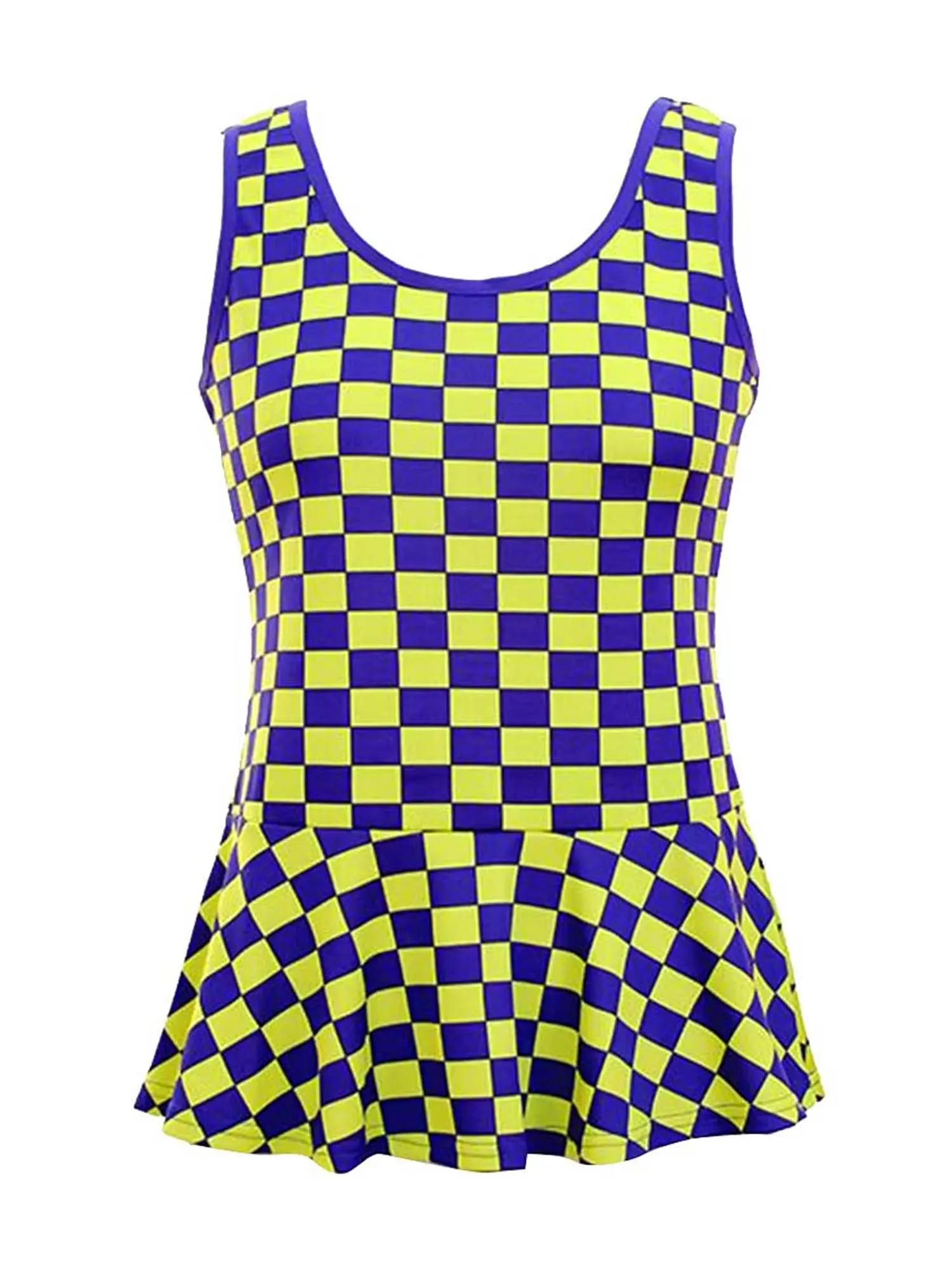 Checkered Sleeveless Peplum Top