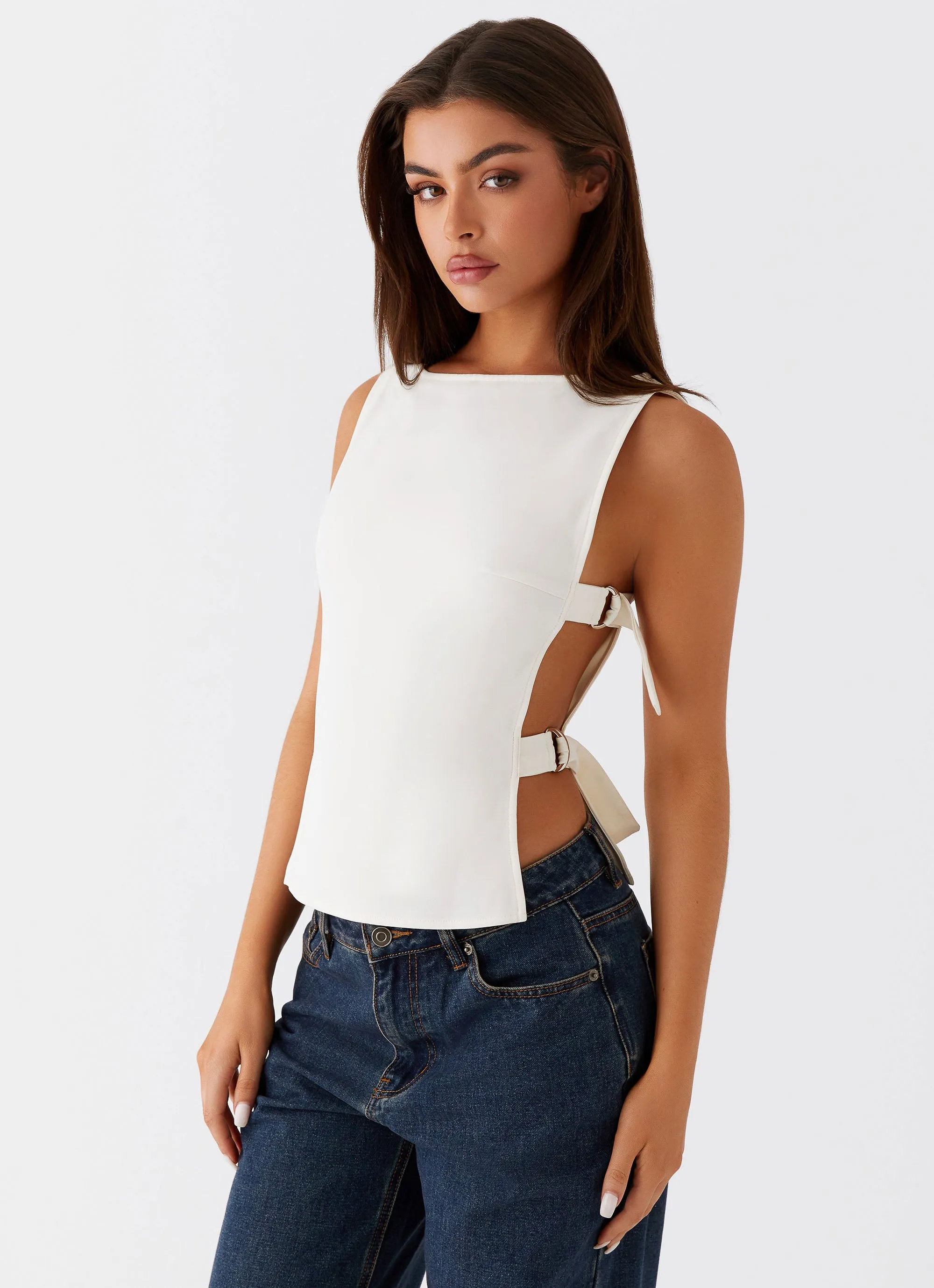 Cherish You Buckle Top - White