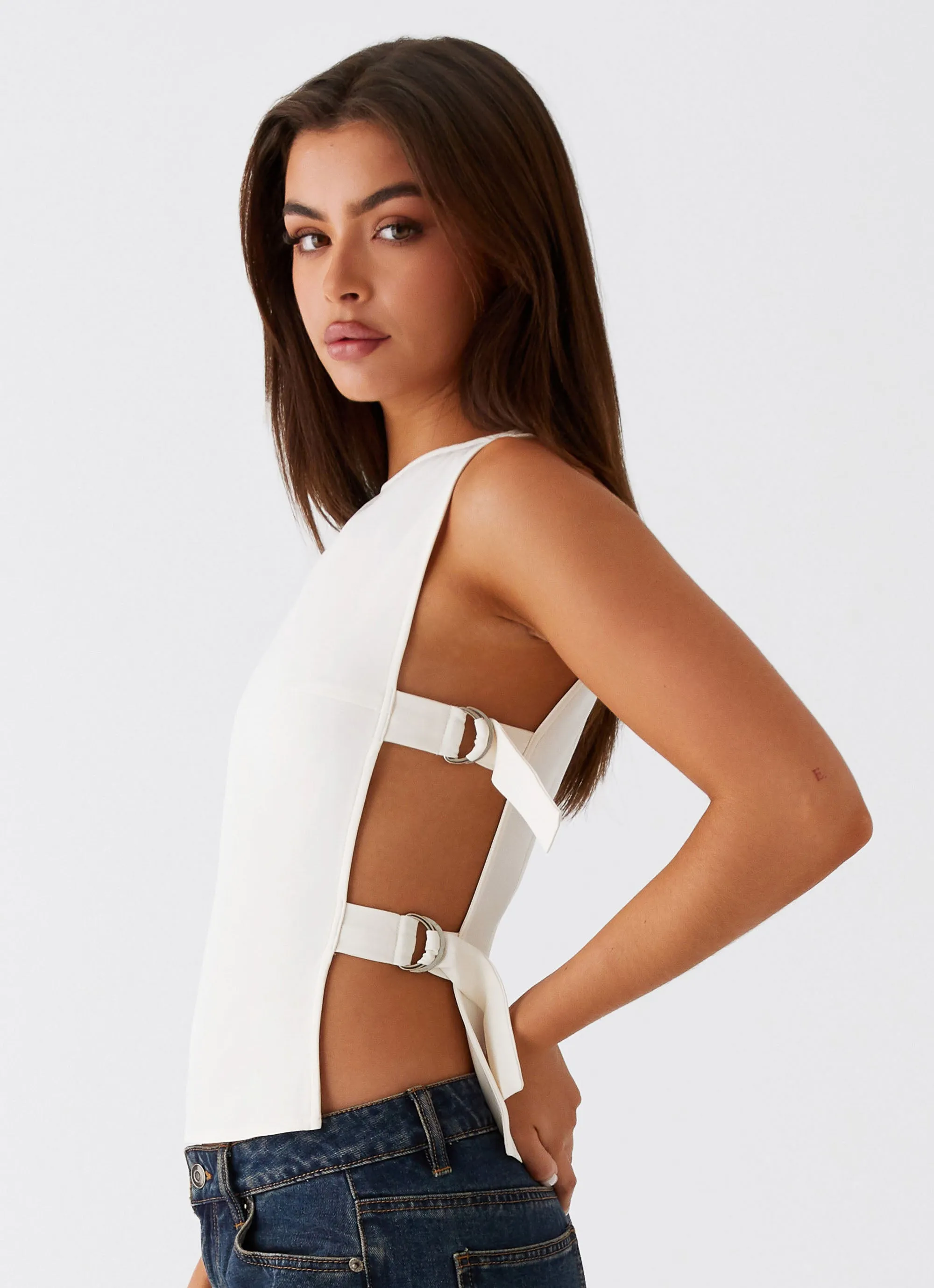 Cherish You Buckle Top - White