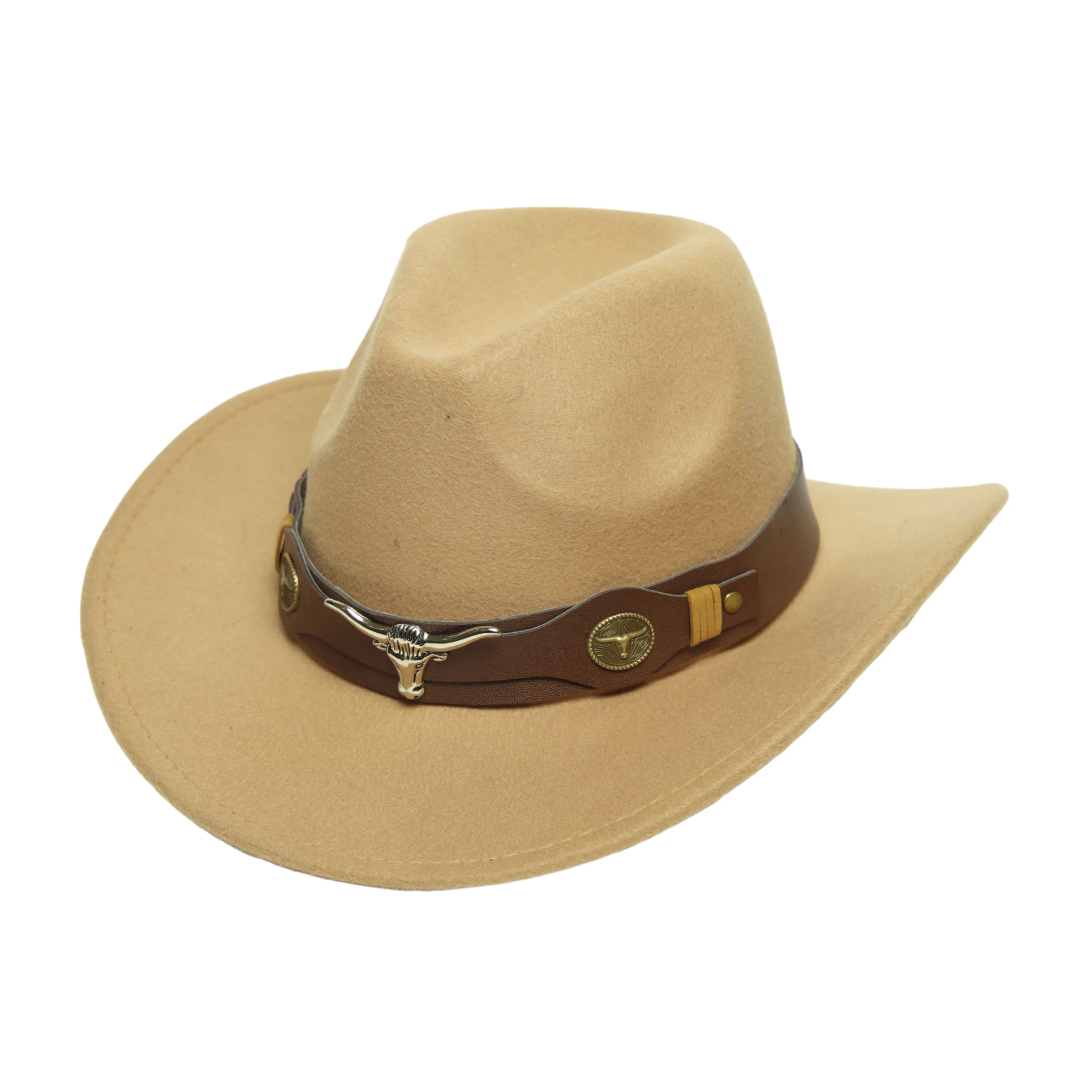 Chokore cowboy hat with Ox head belt  (Beige)