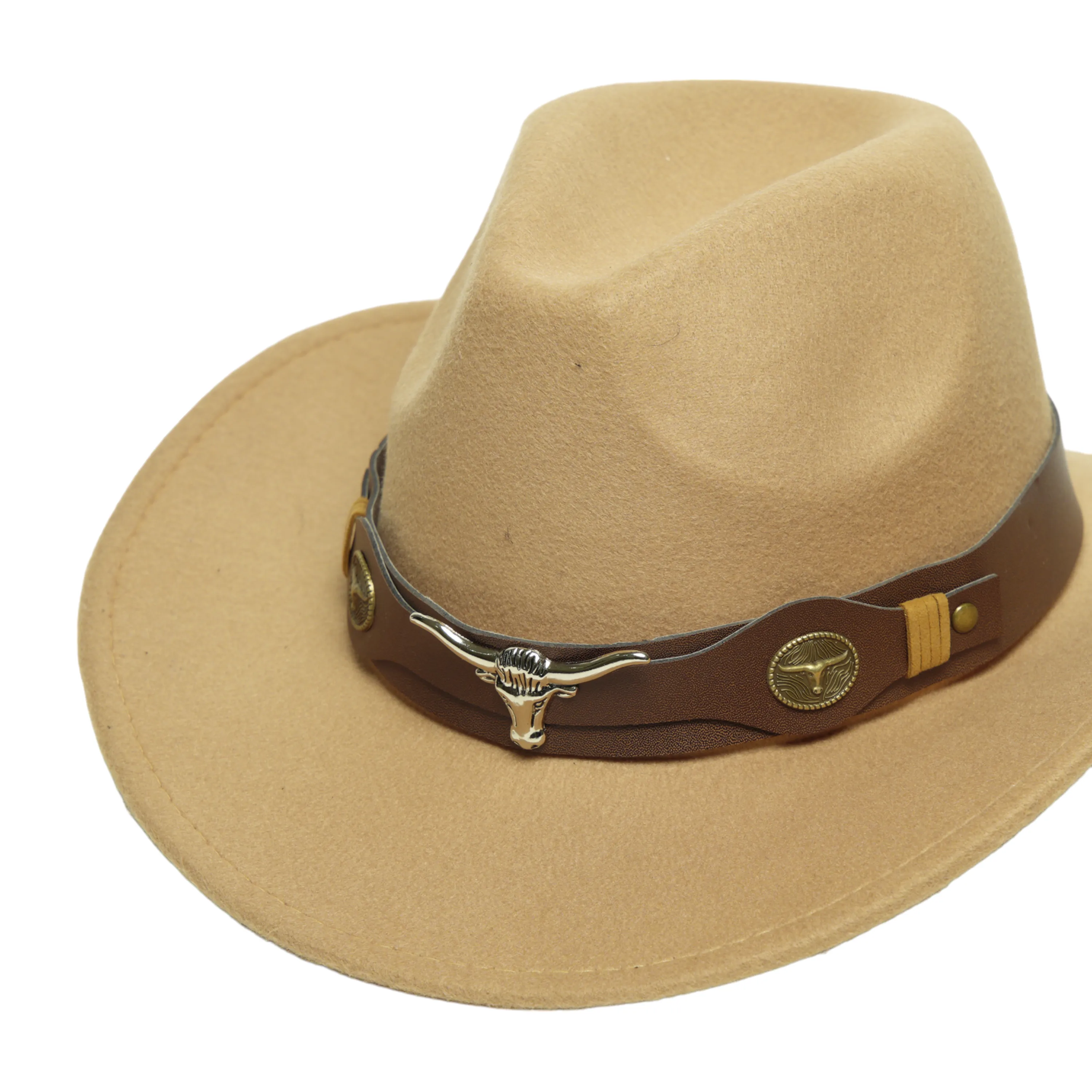 Chokore cowboy hat with Ox head belt  (Beige)