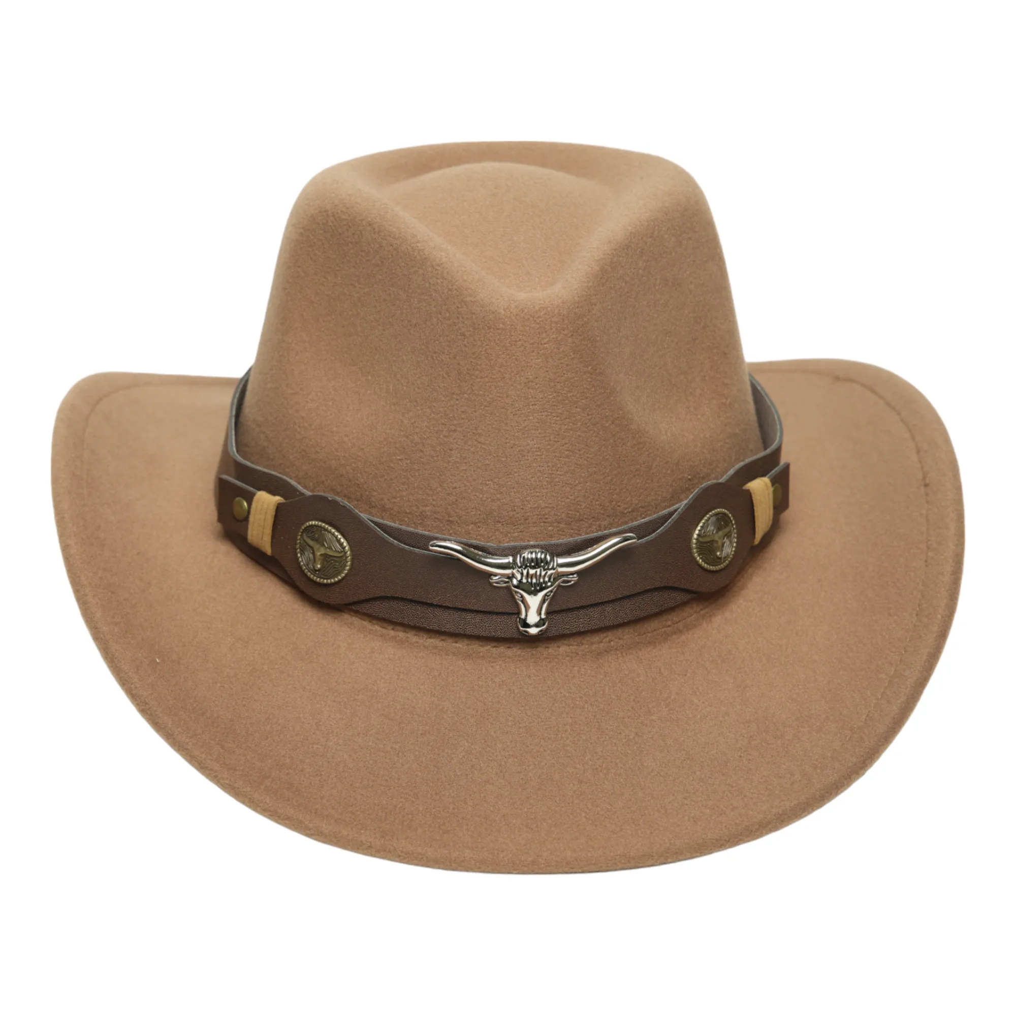 Chokore cowboy hat with Ox head belt  (khaki)