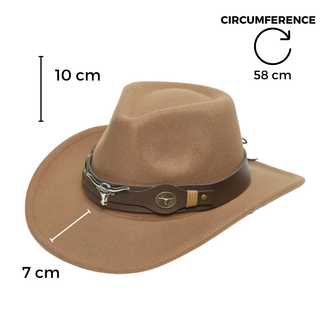 Chokore cowboy hat with Ox head belt  (khaki)