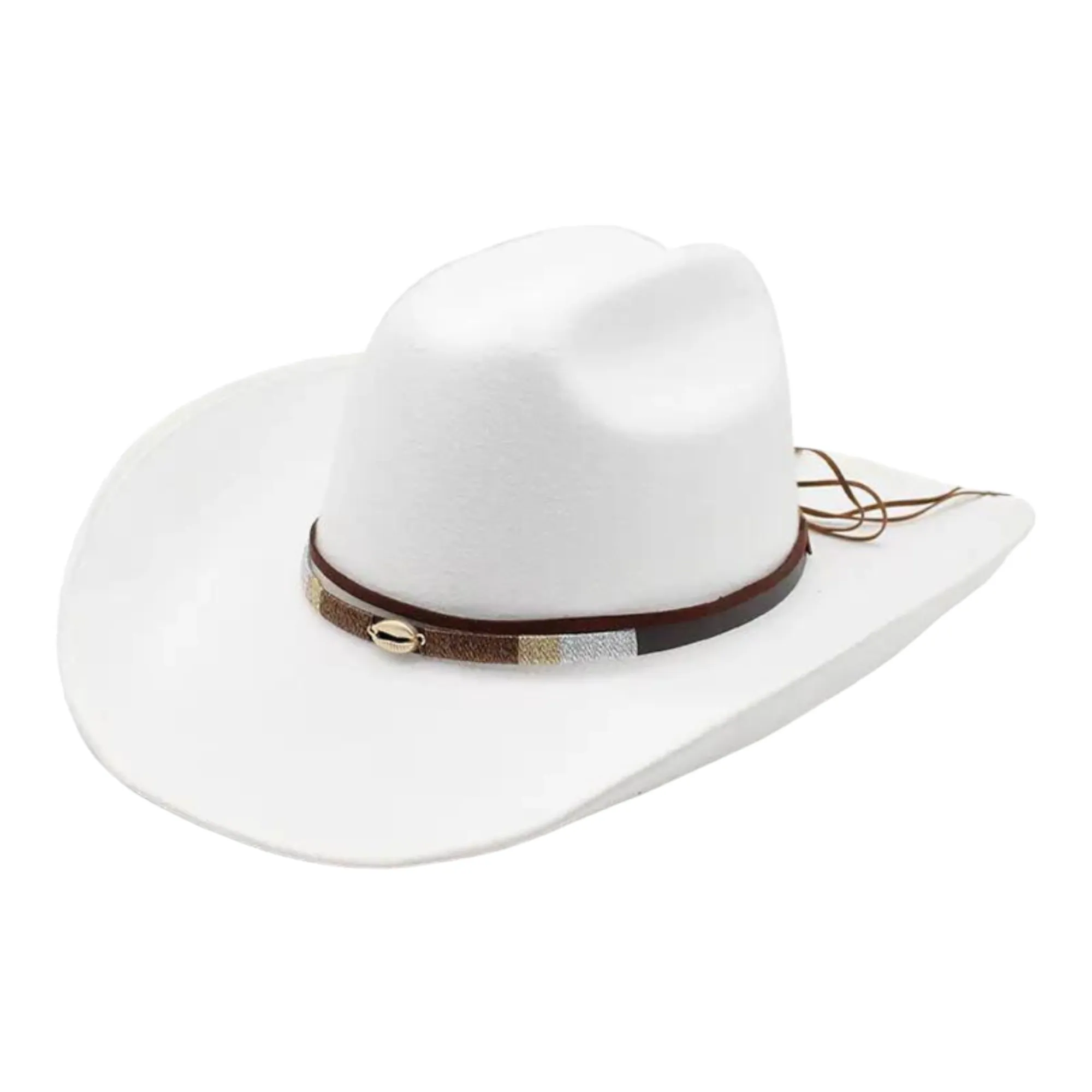 Chokore Cowboy Hat with Shell Belt (White)