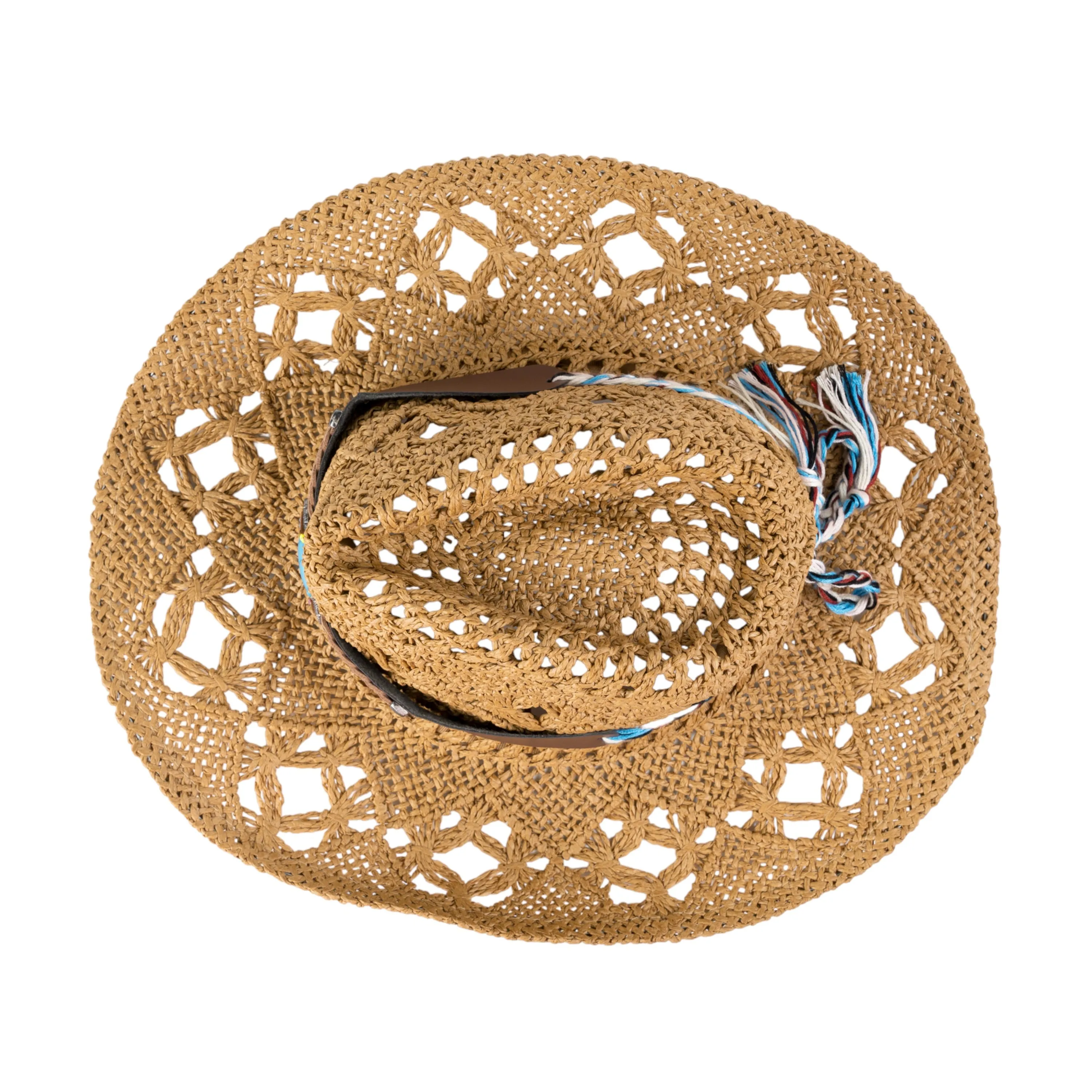 Chokore Handcrafted Straw Cowboy Hat with Tibetan Belt (Khaki)