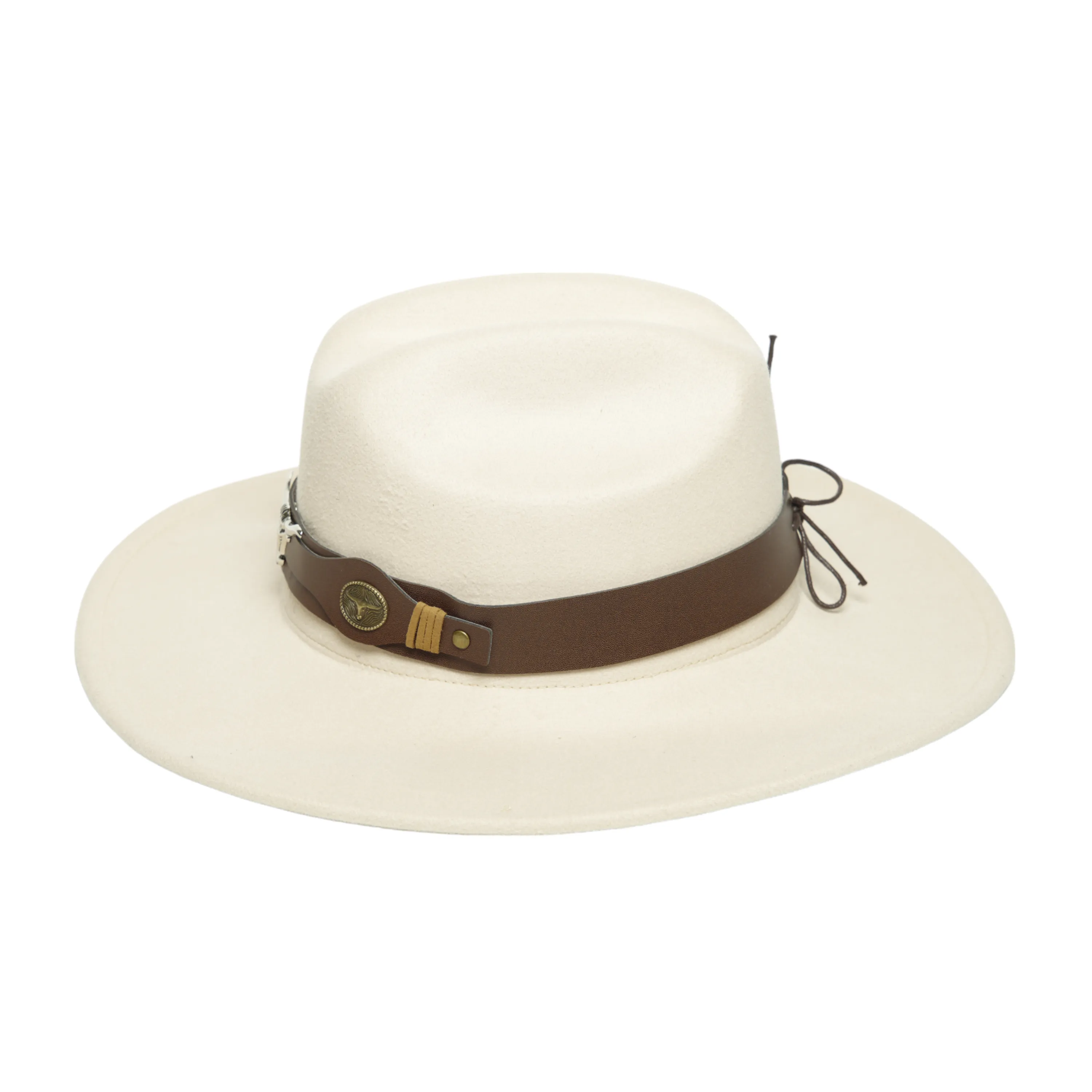 Chokore Pinched Cowboy Hat with Ox head belt  (Off White)