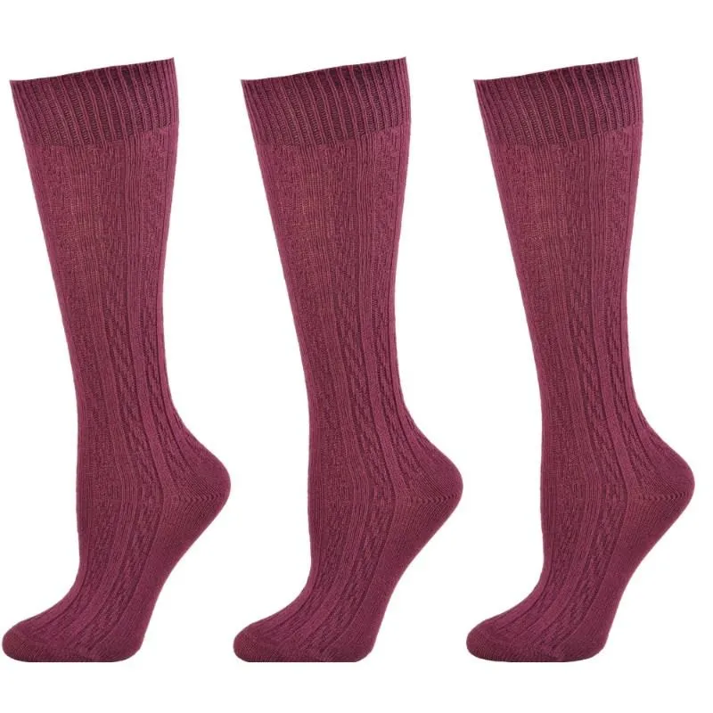 Classic Cable Knit Cotton Knee High Socks 3 Pair Pack