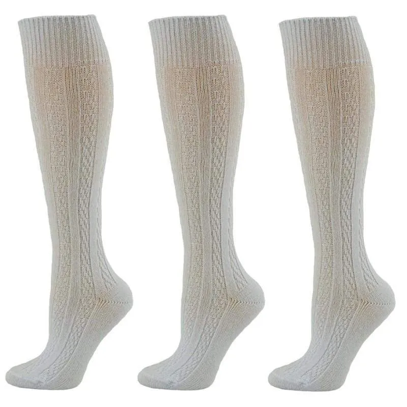 Classic Cable Knit Cotton Knee High Socks 3 Pair Pack