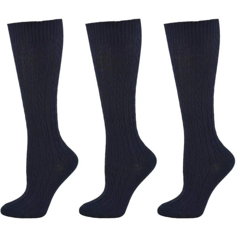 Classic Cable Knit Cotton Knee High Socks 3 Pair Pack