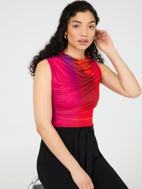 Colourwash Asymmetrical Neckline Mesh Top