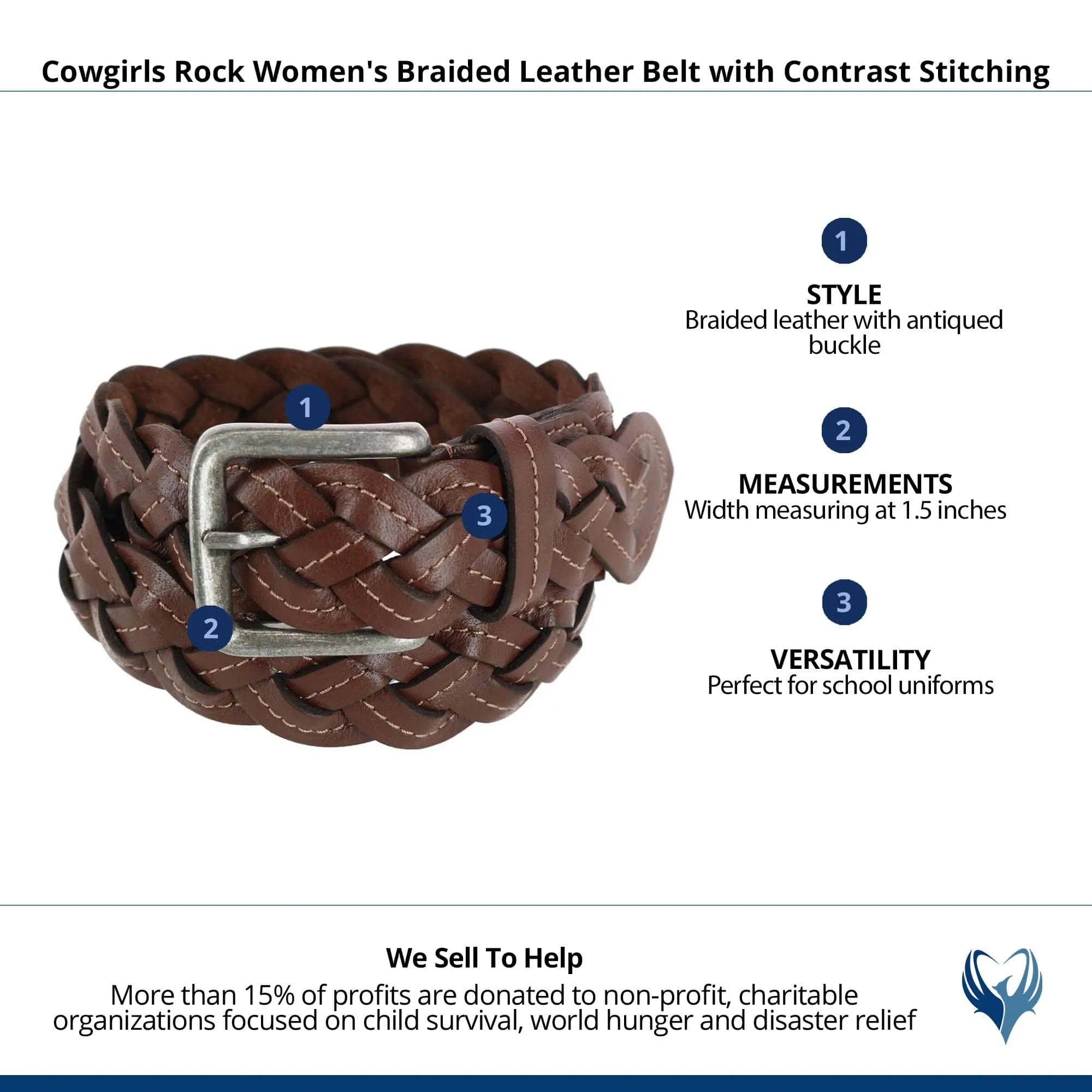 Cowgirls Rock Women's Braided Leather Belt with Contrast Stitching