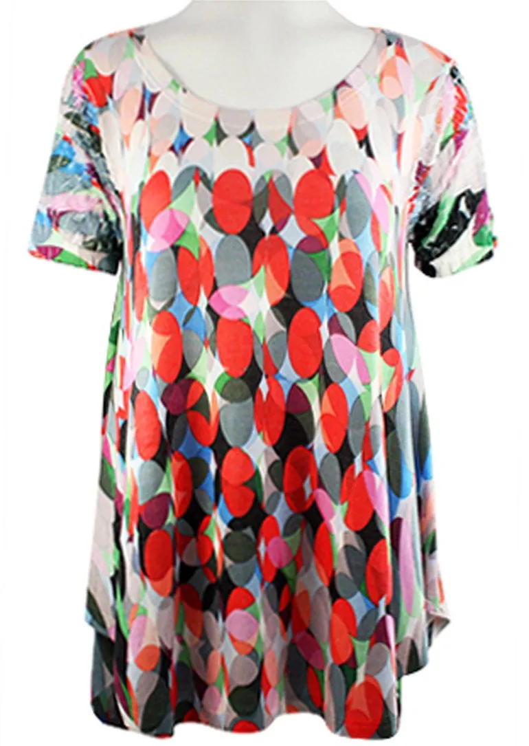 Cubism - Colored Drops, Scoop Neck, Crinkled Short Sleeve, Hi-Lo Hem Tunic