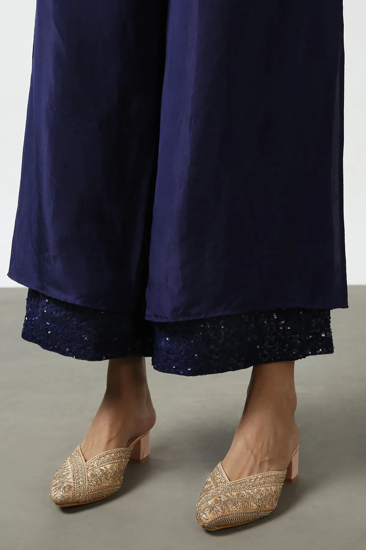 Dark Blue Double Layer Sequenced Pant