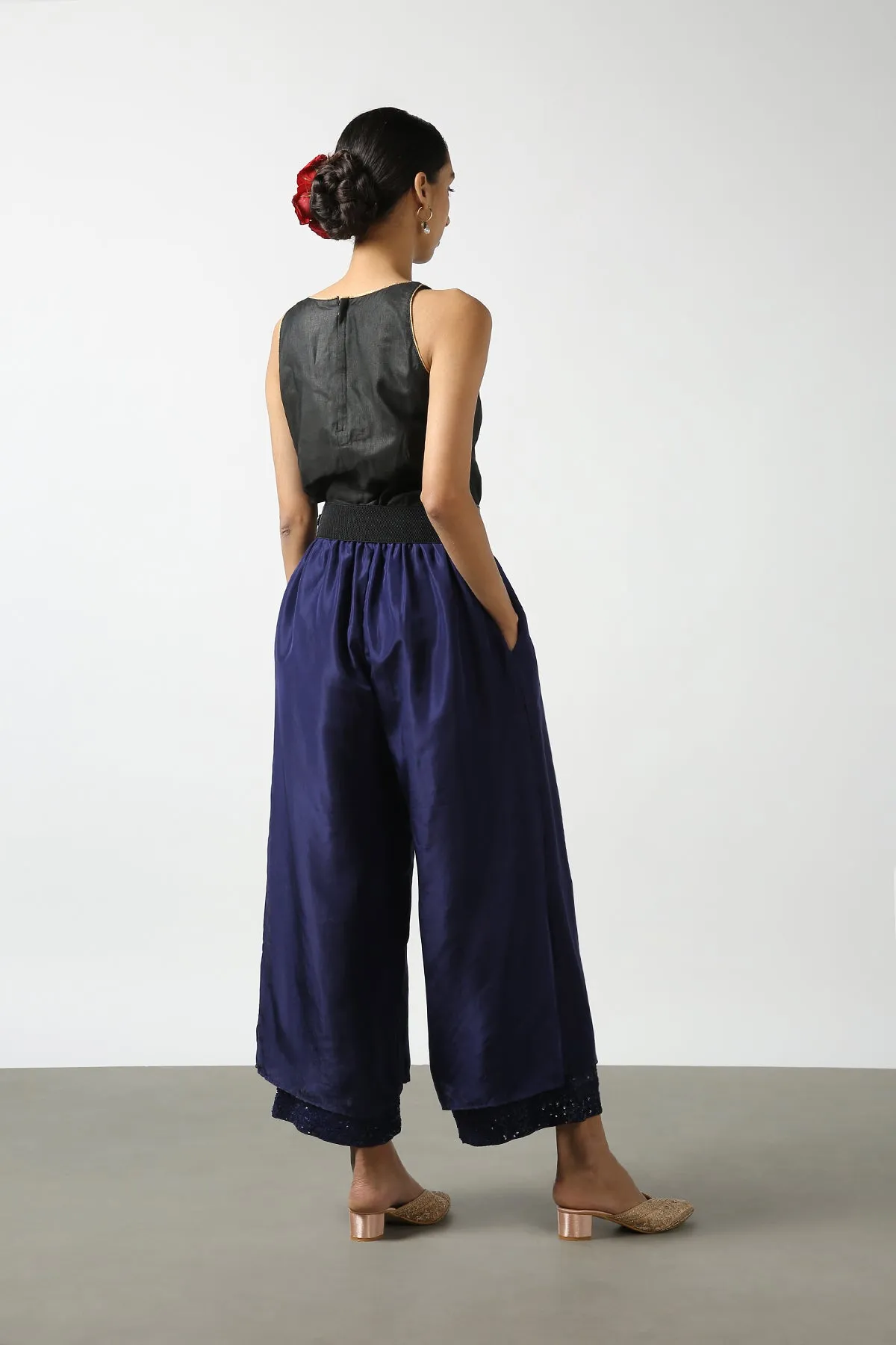 Dark Blue Double Layer Sequenced Pant