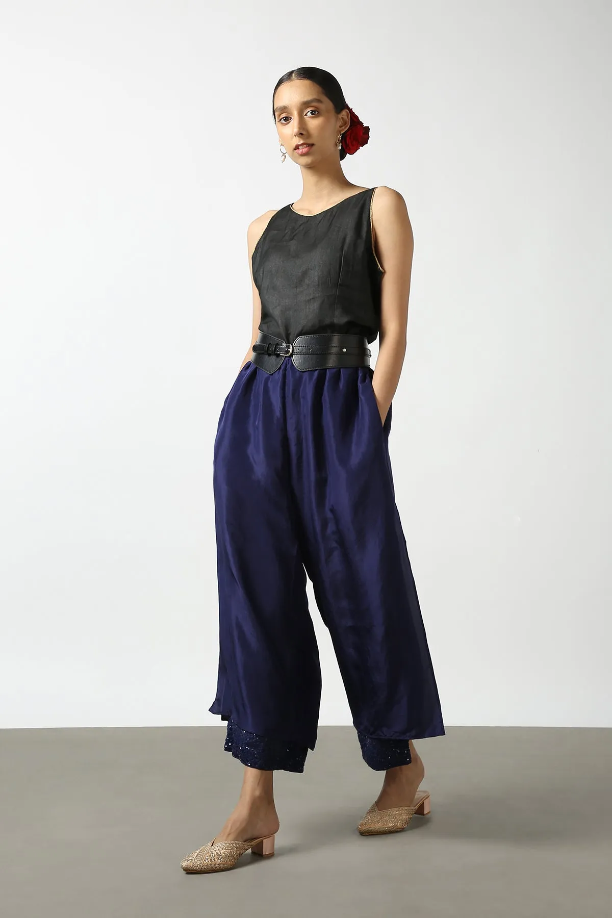 Dark Blue Double Layer Sequenced Pant