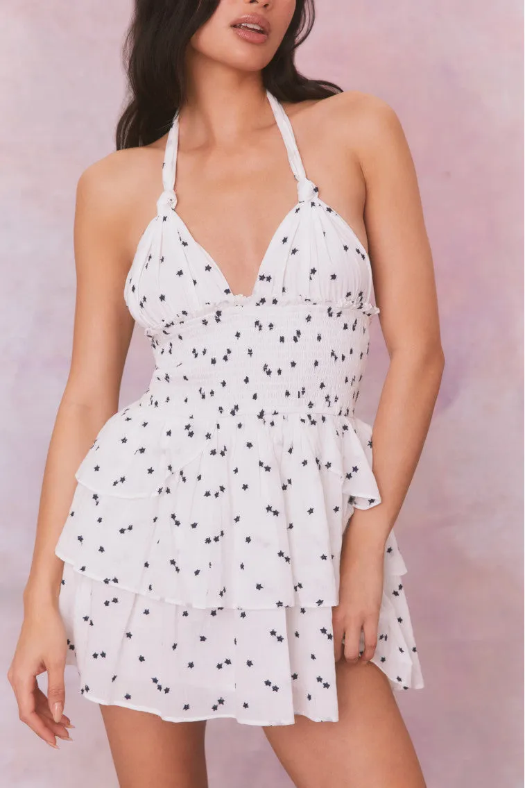 Deanna Star Print Cotton Halter Mini Dress