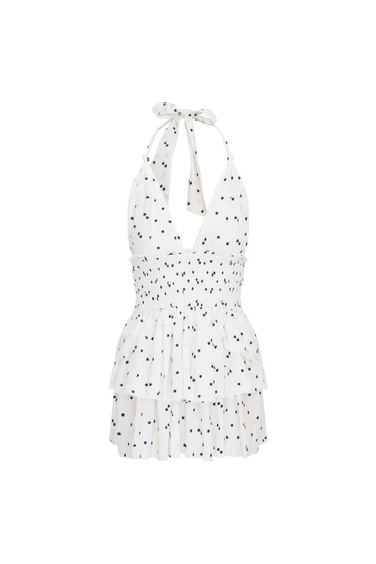 Deanna Star Print Cotton Halter Mini Dress