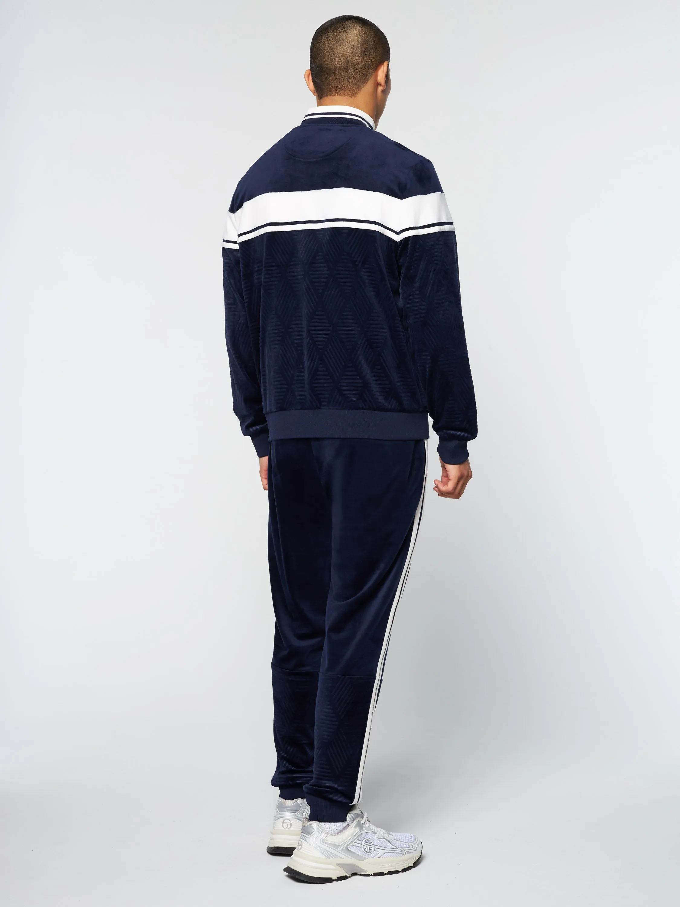 Debossed Damarindo Velour Track Jacket- Maritime Blue