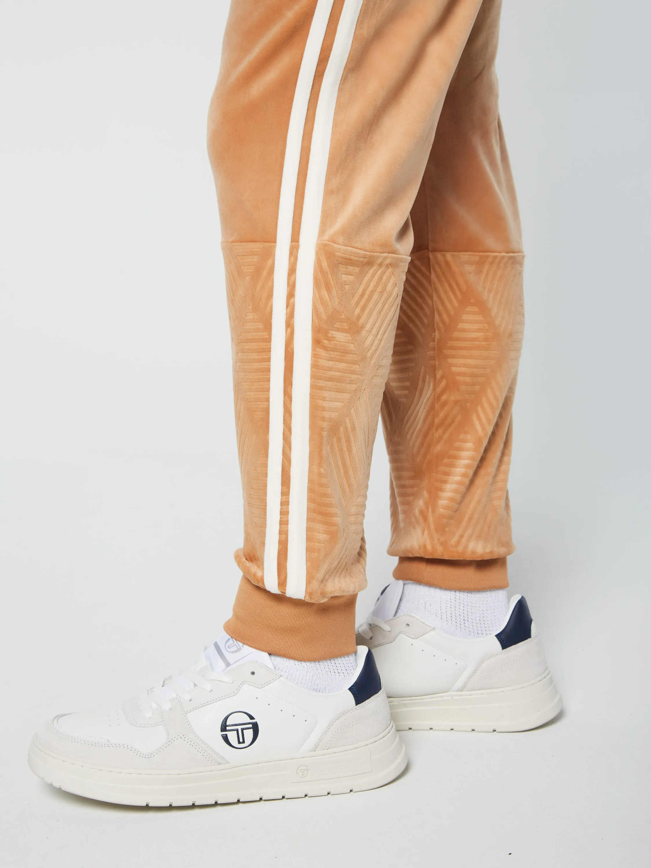 Debossed Damarindo Velour Track Pant- Meerkat