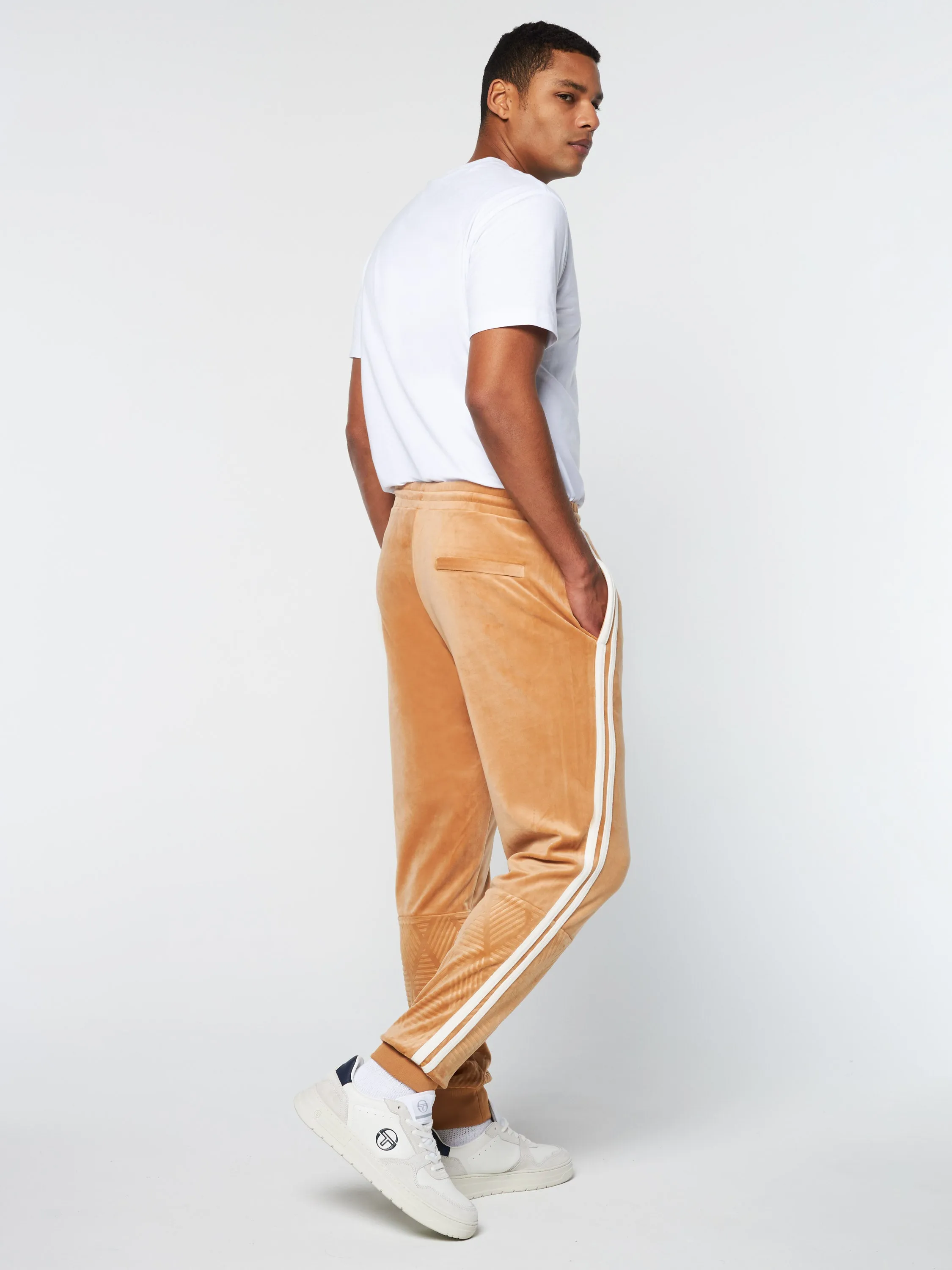 Debossed Damarindo Velour Track Pant- Meerkat