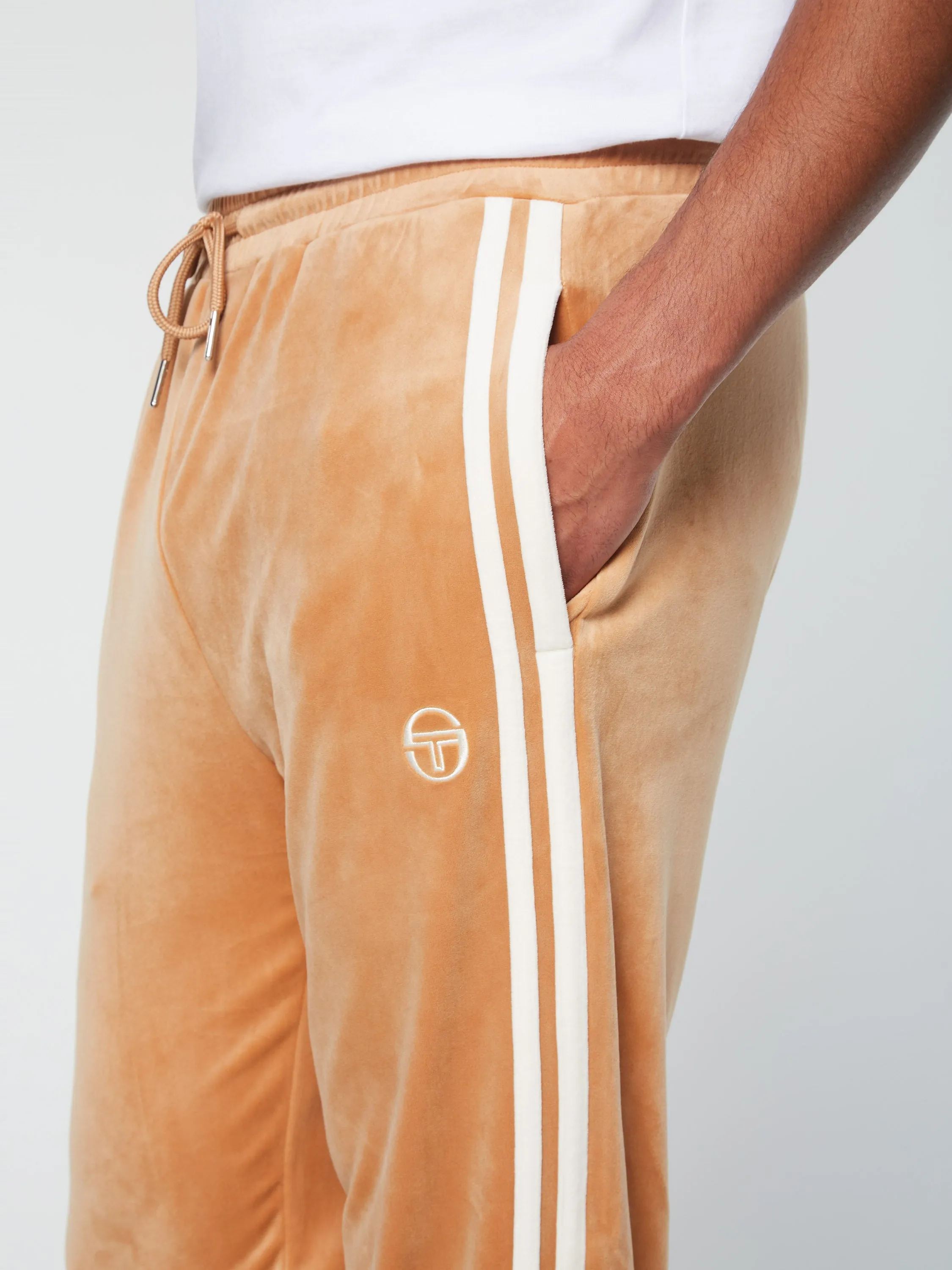 Debossed Damarindo Velour Track Pant- Meerkat